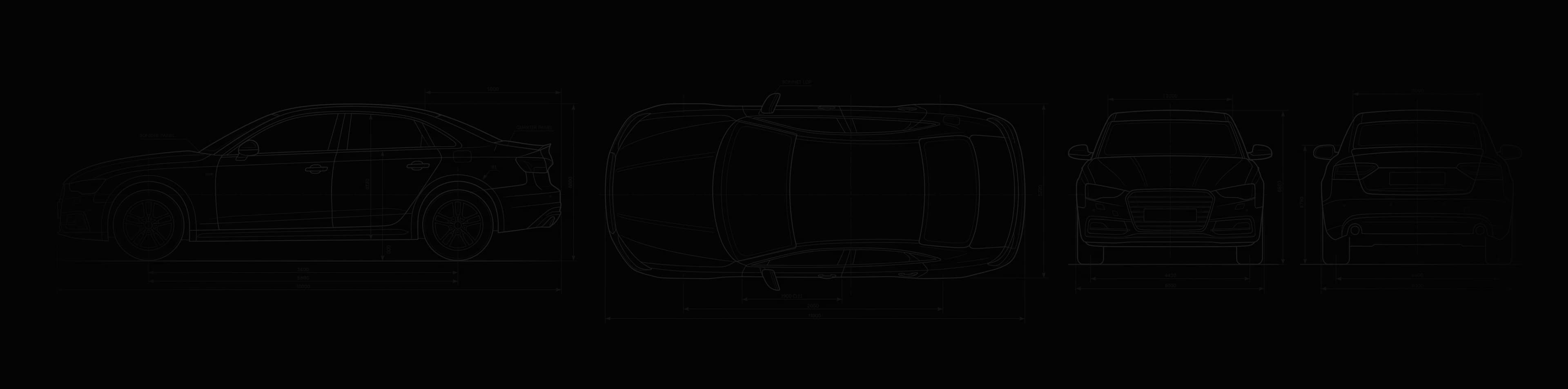 Technical line drawing depicting automotive panels and measurements.