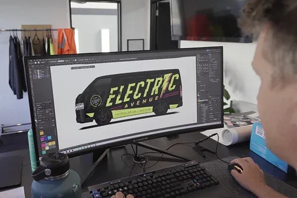 Wrap Culture designer preparing vehicle wrap artwork